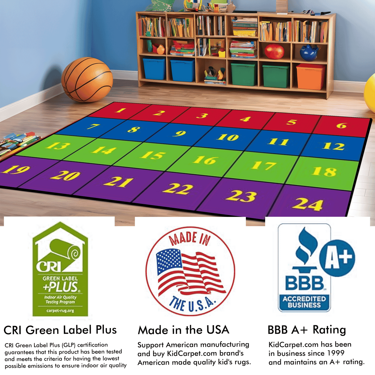 Classroom Seating Rug With 24 Squares BRIGHT