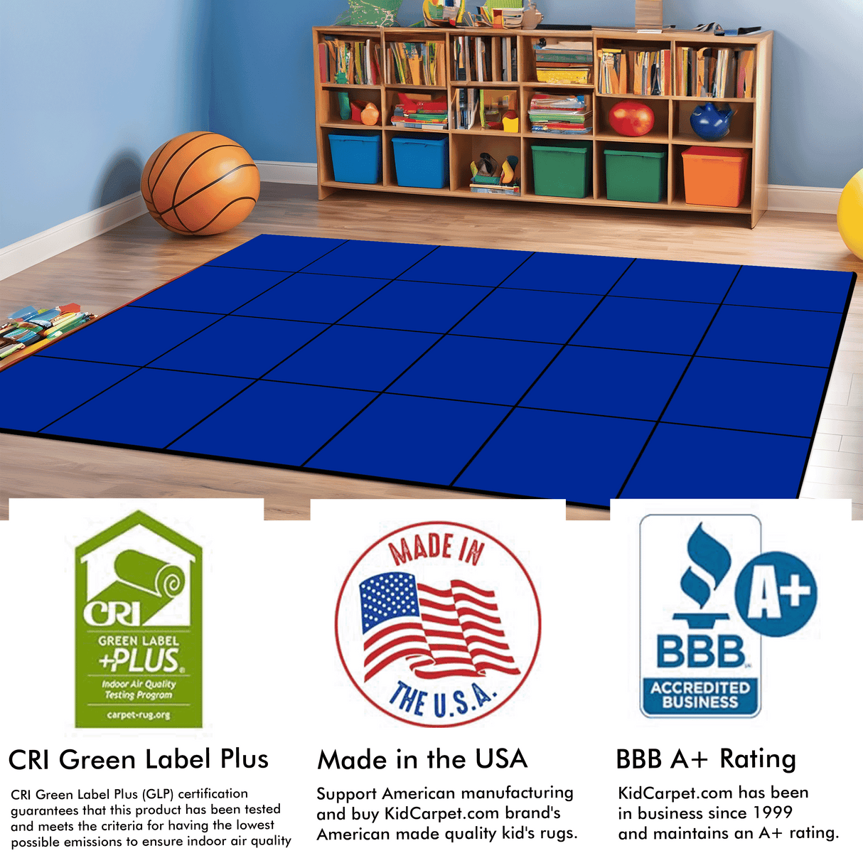Blocks Seating Rug BLUE With 24 Squares