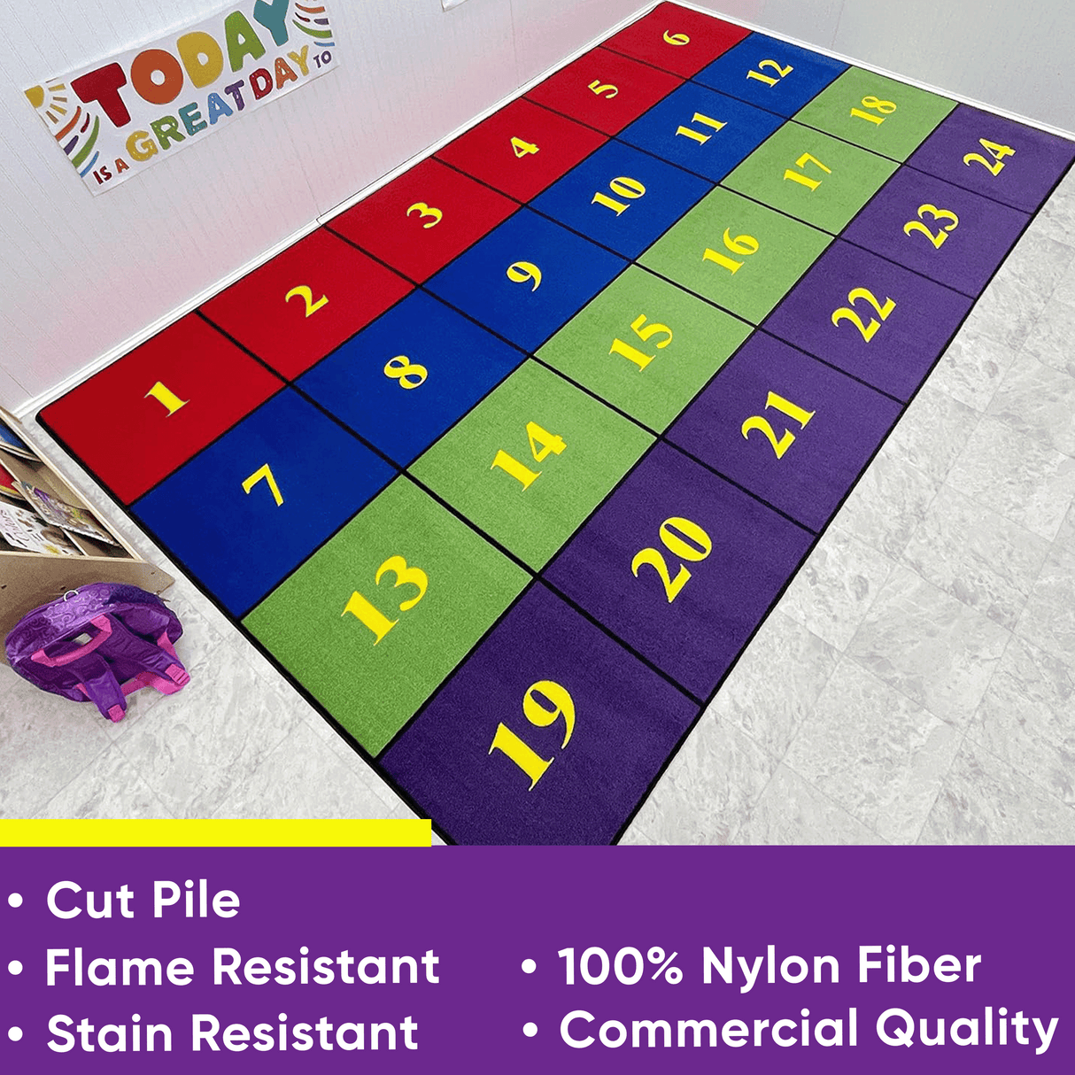 Classroom Seating Rug With 24 Squares BRIGHT