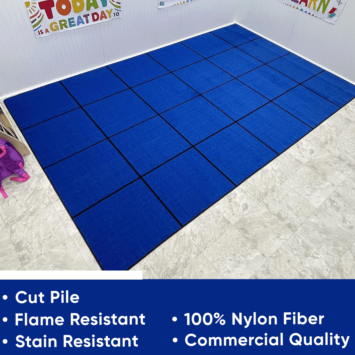 Blocks Seating Rug BLUE With 24 Squares