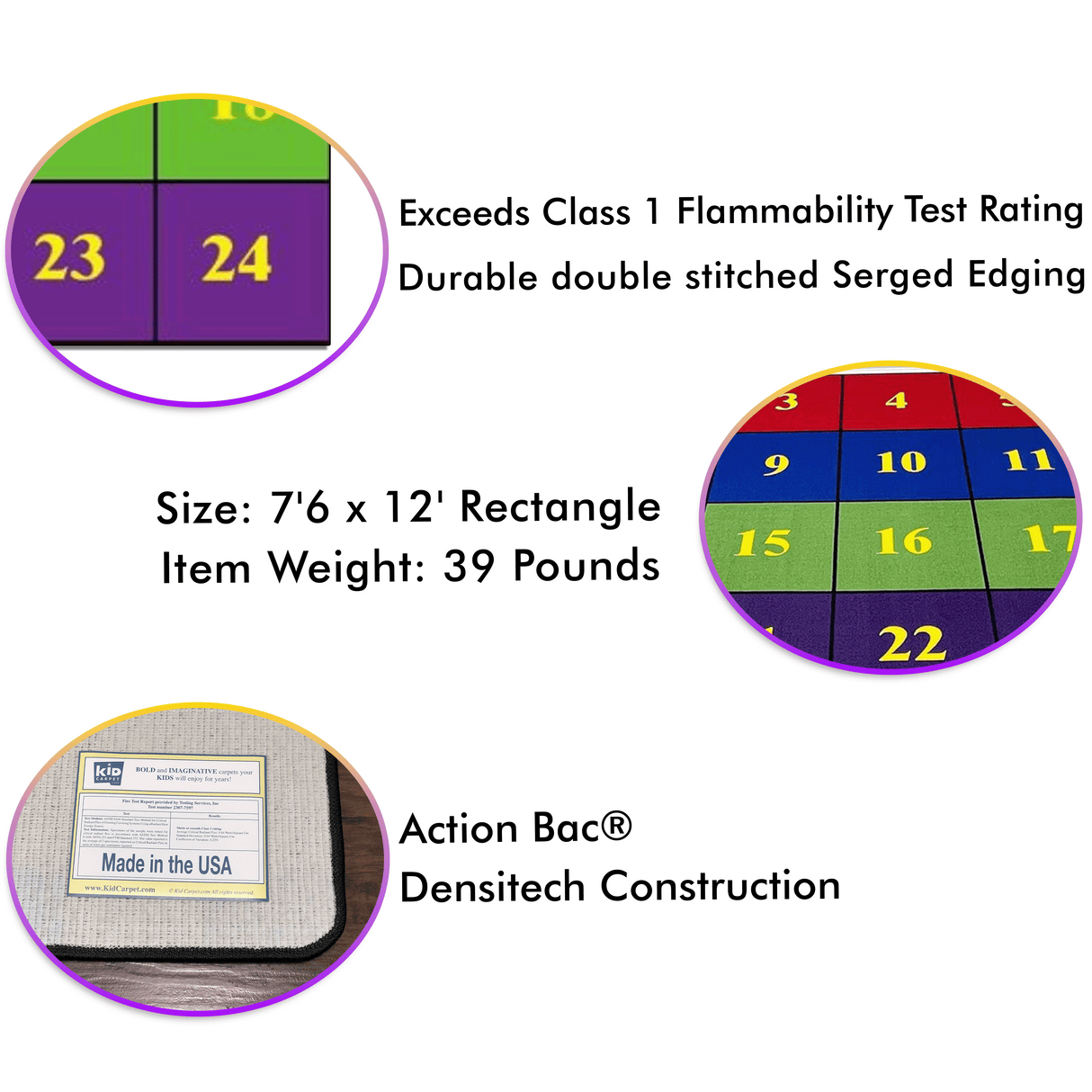 Classroom Seating Rug With 24 Squares BRIGHT