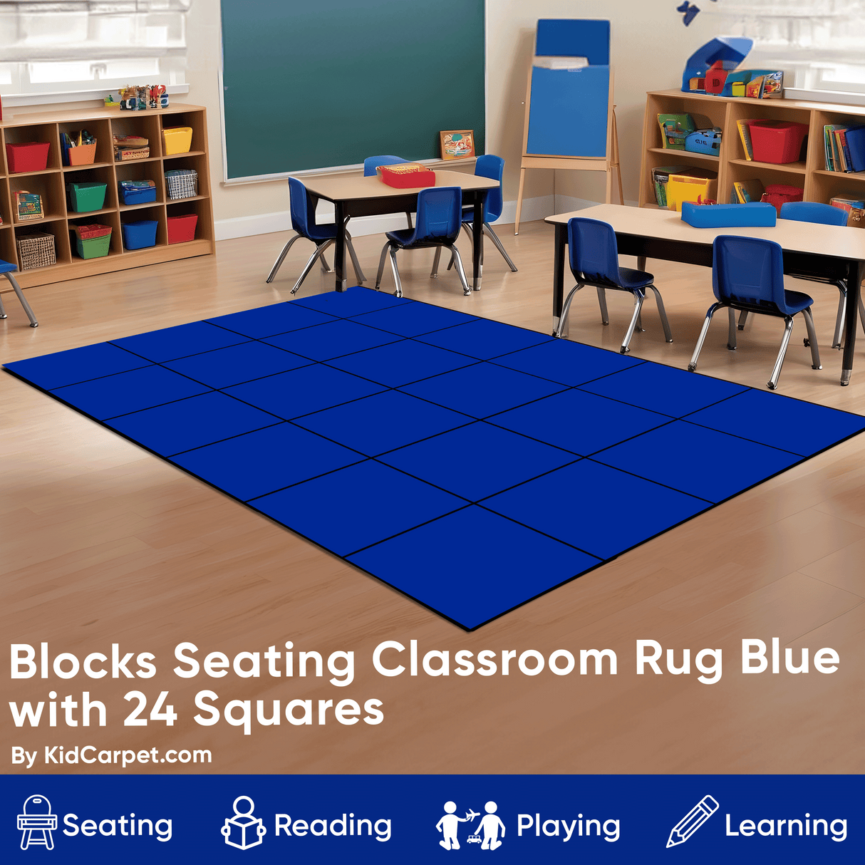 Blocks Seating Rug BLUE With 24 Squares