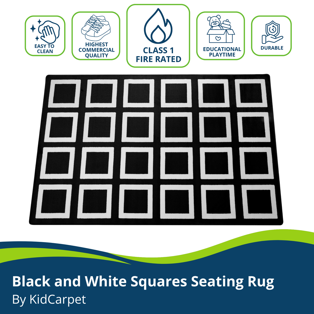 Black and White Squares Classroom Seating Rug 24 - KidCarpet.com