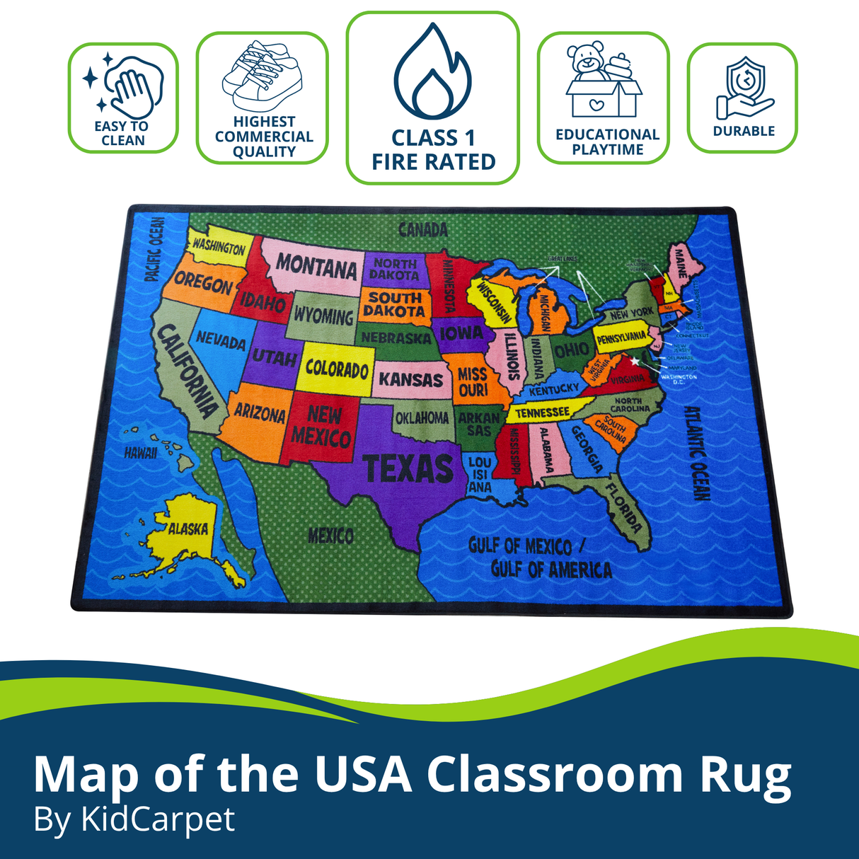 Map of the USA Classroom Rug - KidCarpet.com