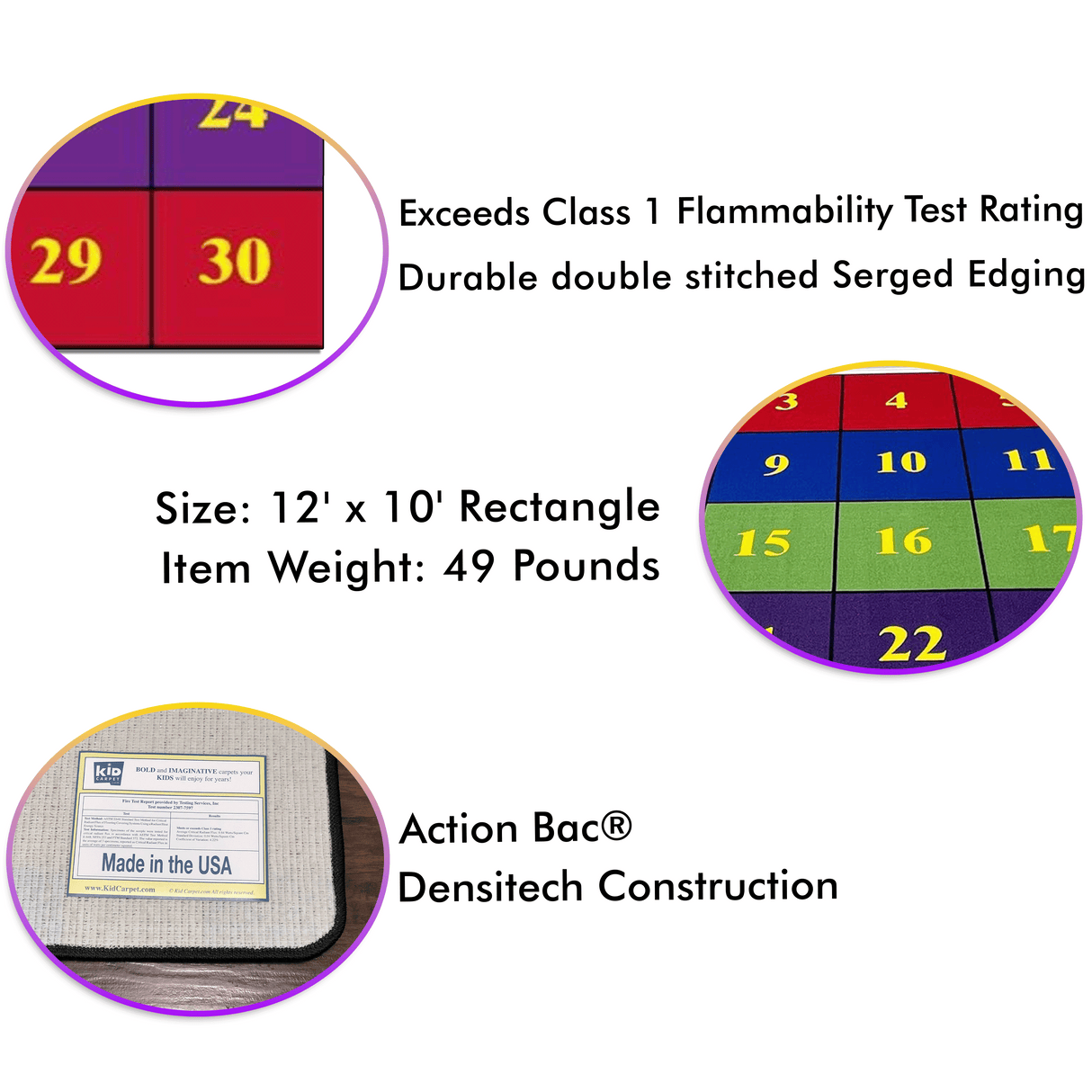Classroom Seating Rug With 30 Squares BRIGHT