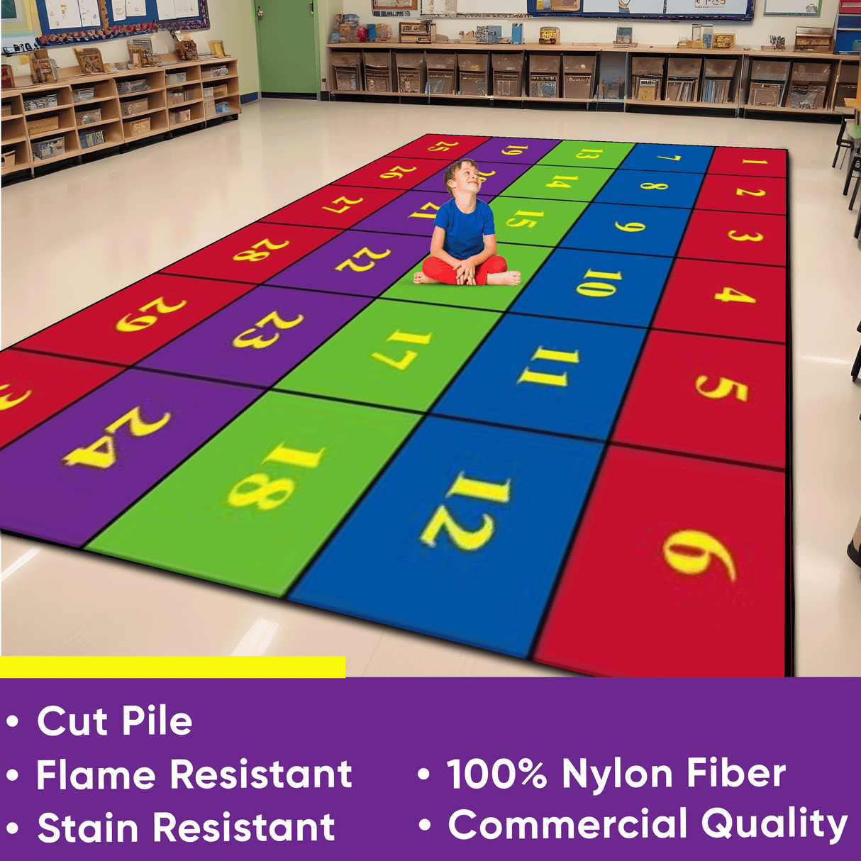 Classroom Seating Rug With 30 Squares BRIGHT