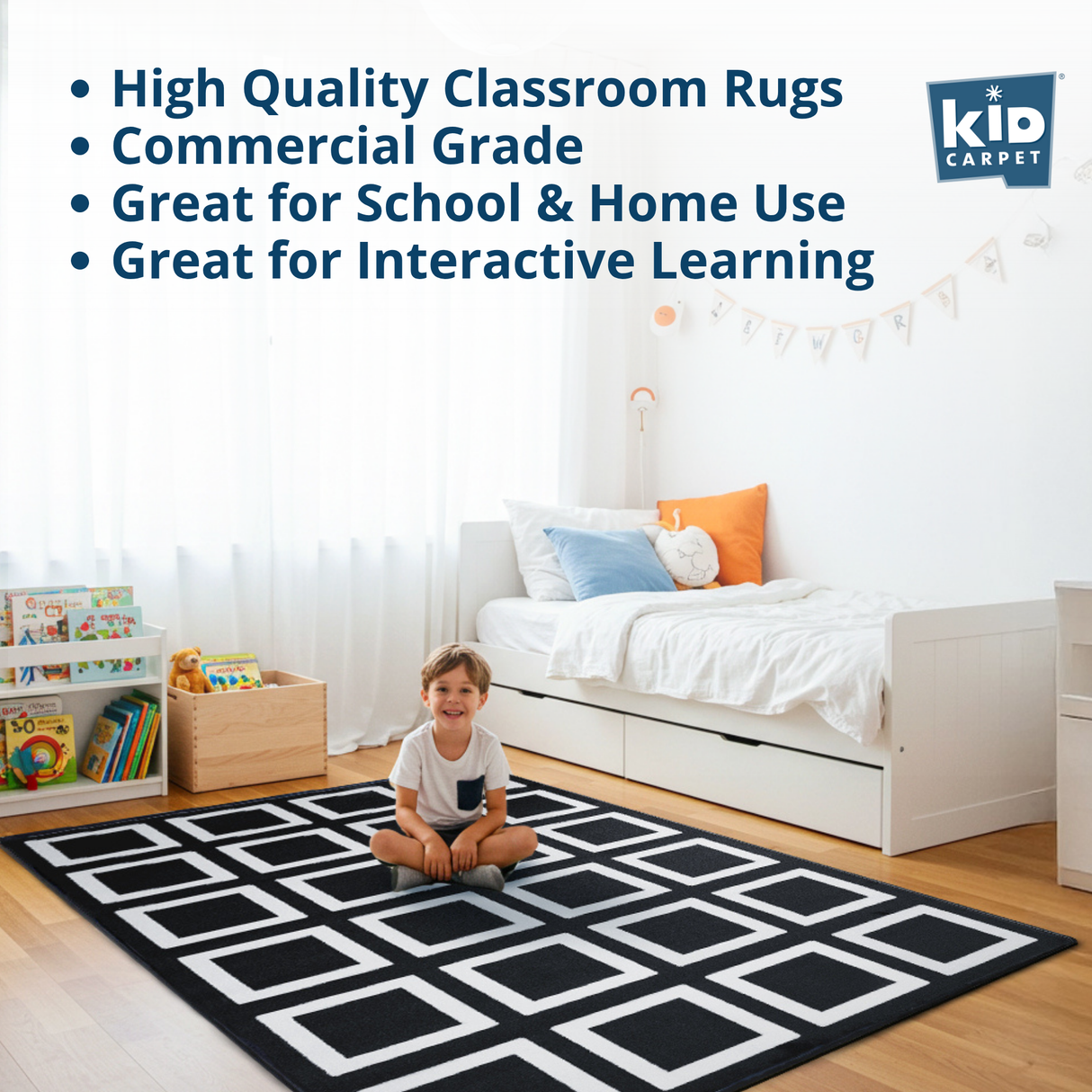 Black and White Squares Classroom Seating Rug 24 - KidCarpet.com