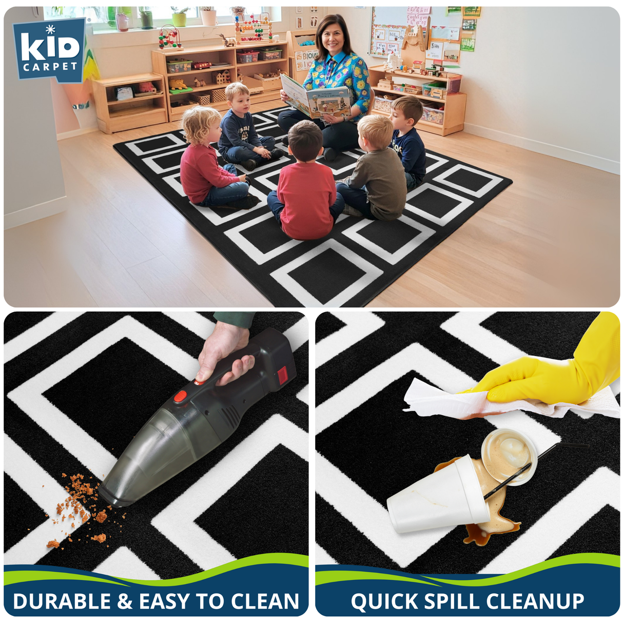 Black and White Squares Classroom Seating Rug 24 - KidCarpet.com