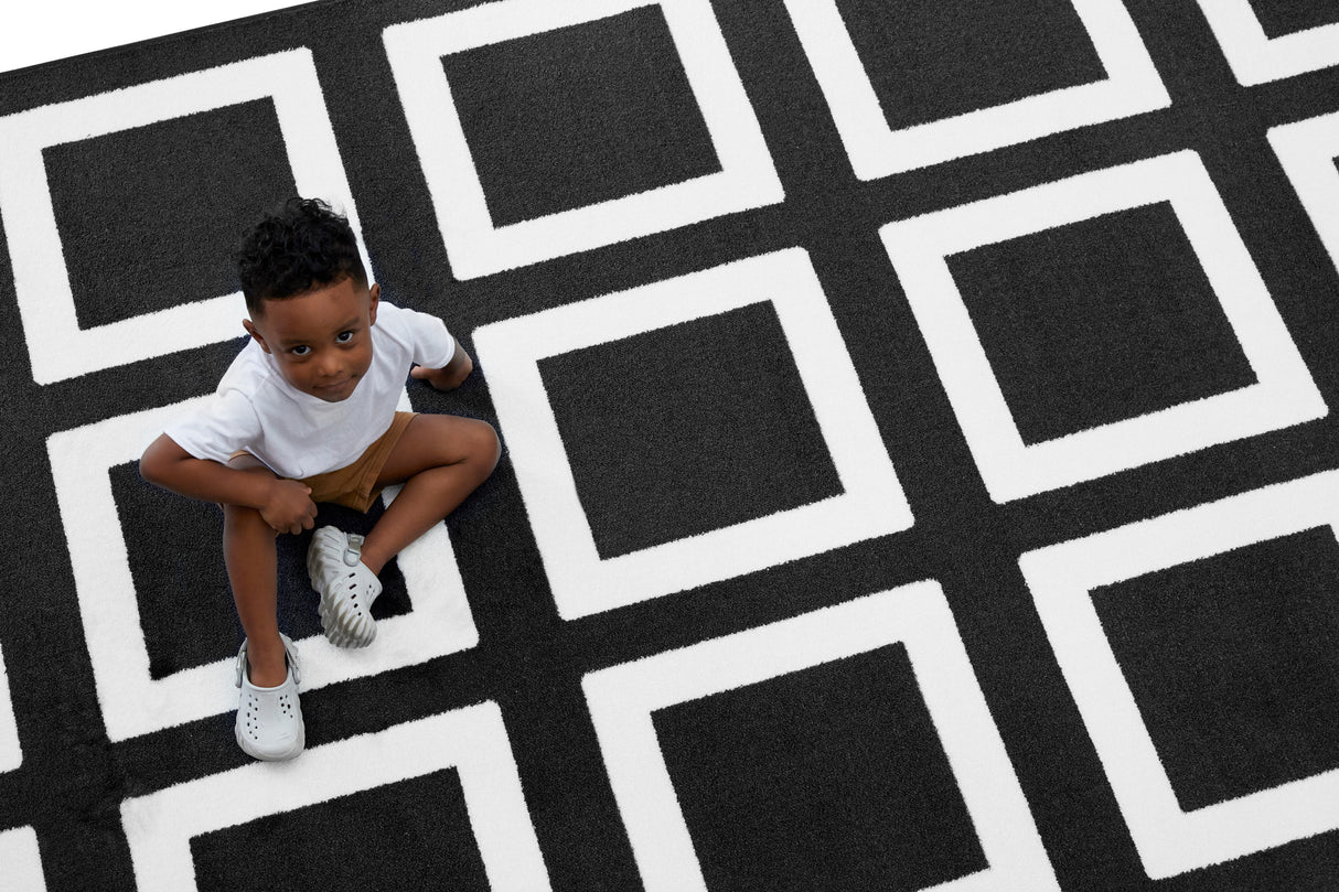Black and White Squares Classroom Seating Rug 24 - KidCarpet.com
