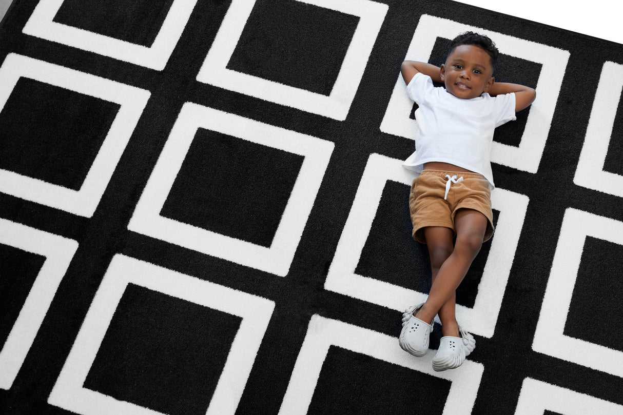Black and White Squares Classroom Seating Rug 24 - KidCarpet.com