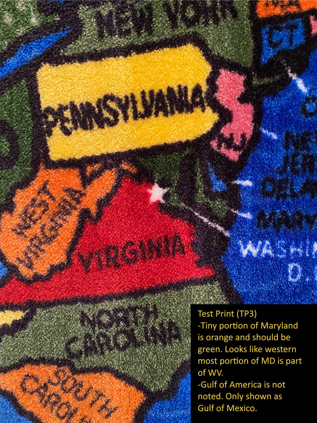 *TEST PRINT - Second Quality* Map of the USA Classroom Rug - KidCarpet.com