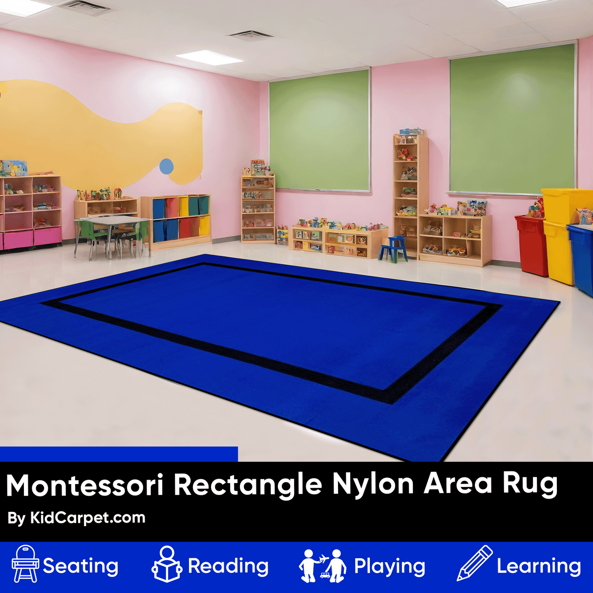 Montessori Classroom Rug Blue With Black Line