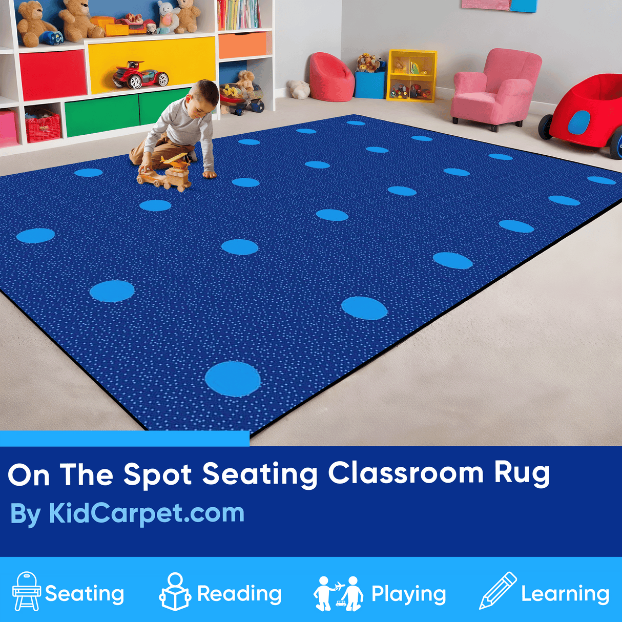 On the Spot Classroom Seating Rug Blue on Blue