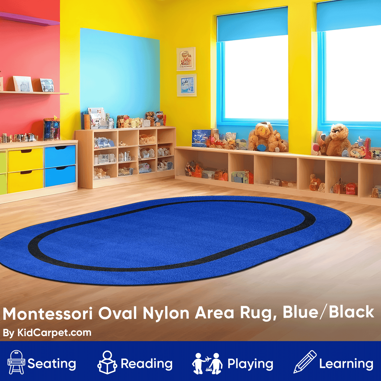 Montessori Classroom Rug Blue With Black Line