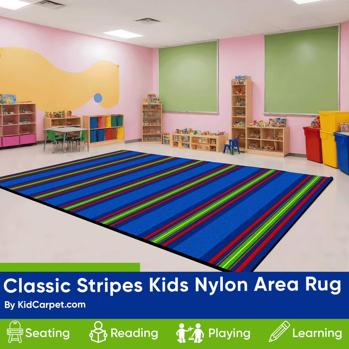 Classic Stripes Kids Rug Cool Blue