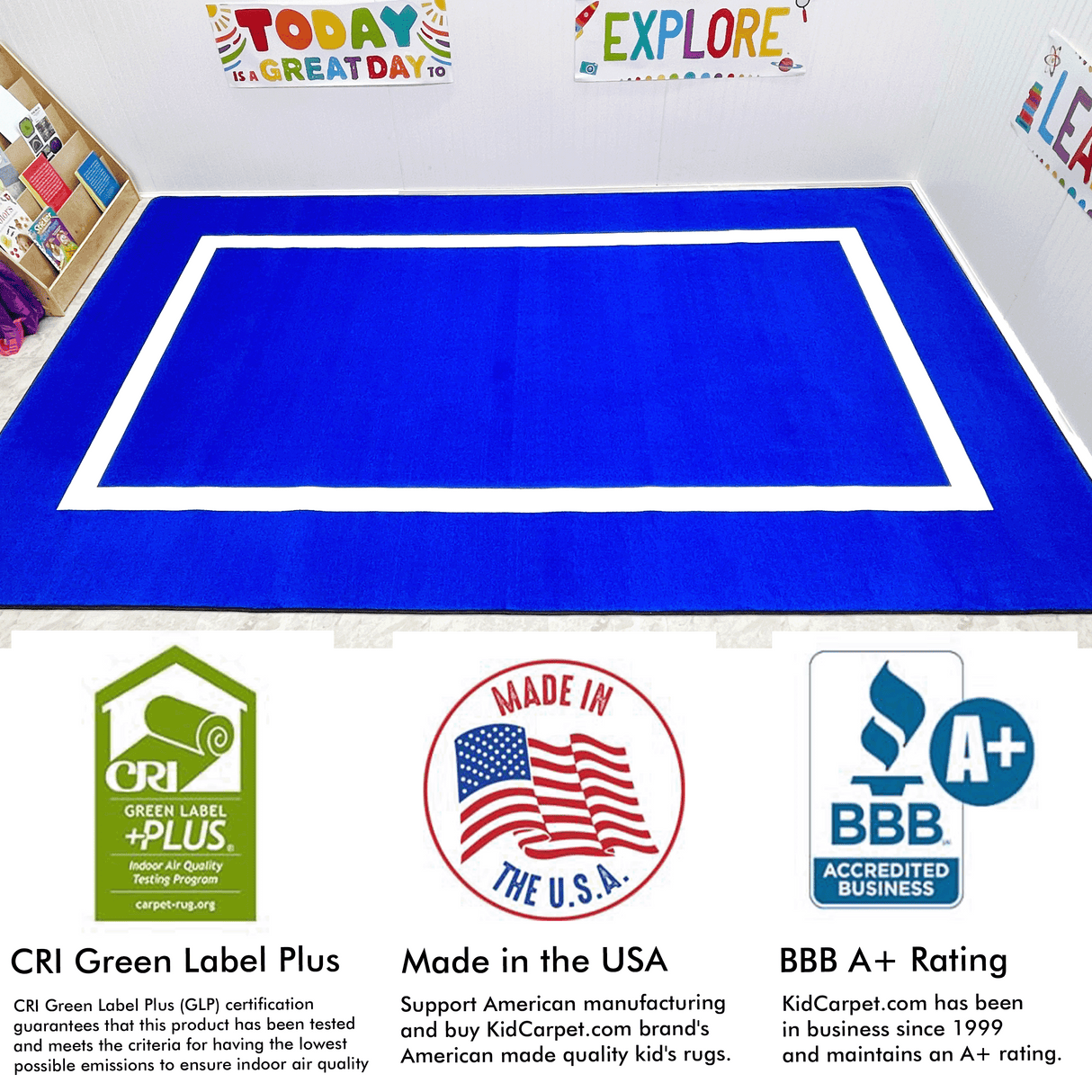 Montessori Classroom Rug Blue With Creme Line