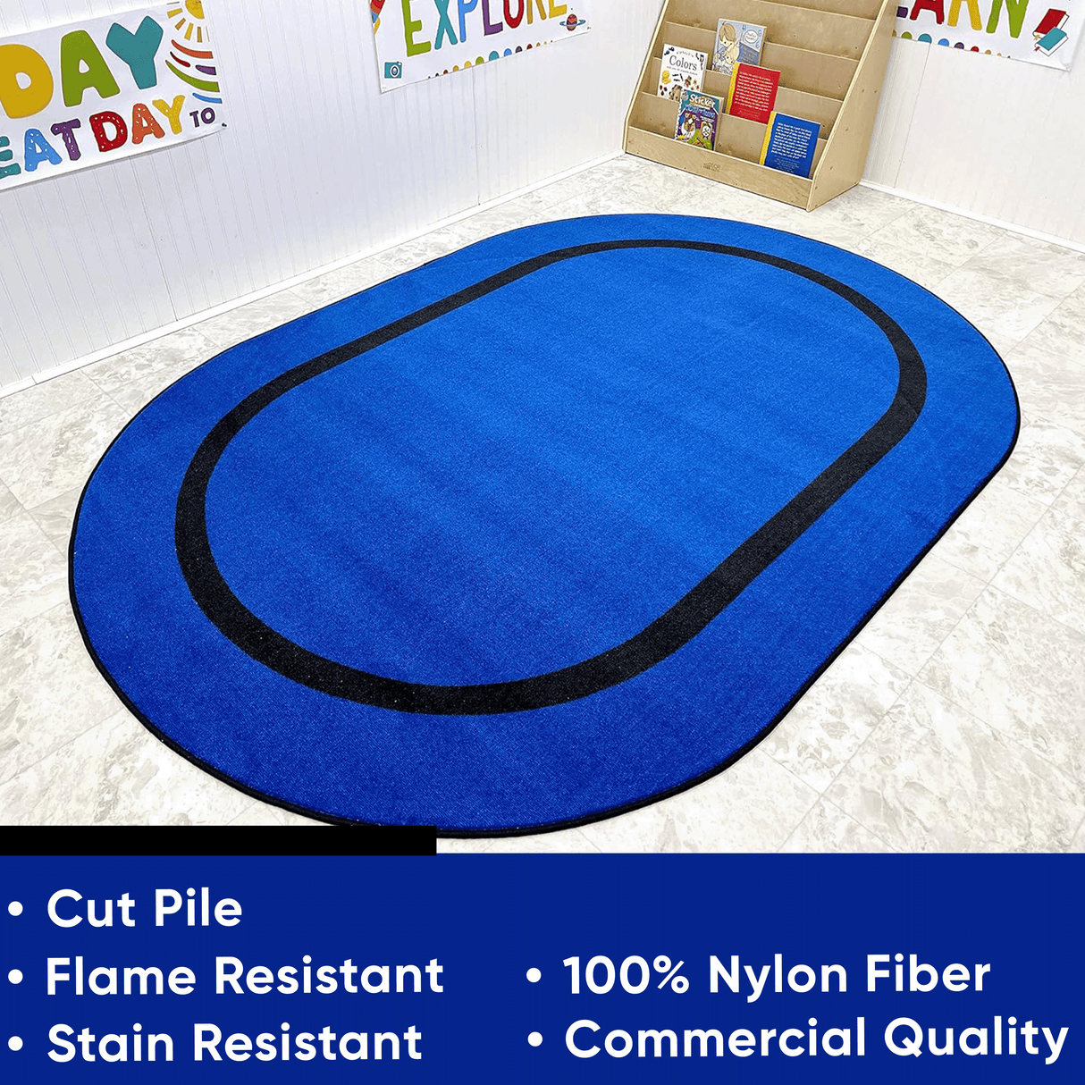 Montessori Classroom Rug Blue With Black Line