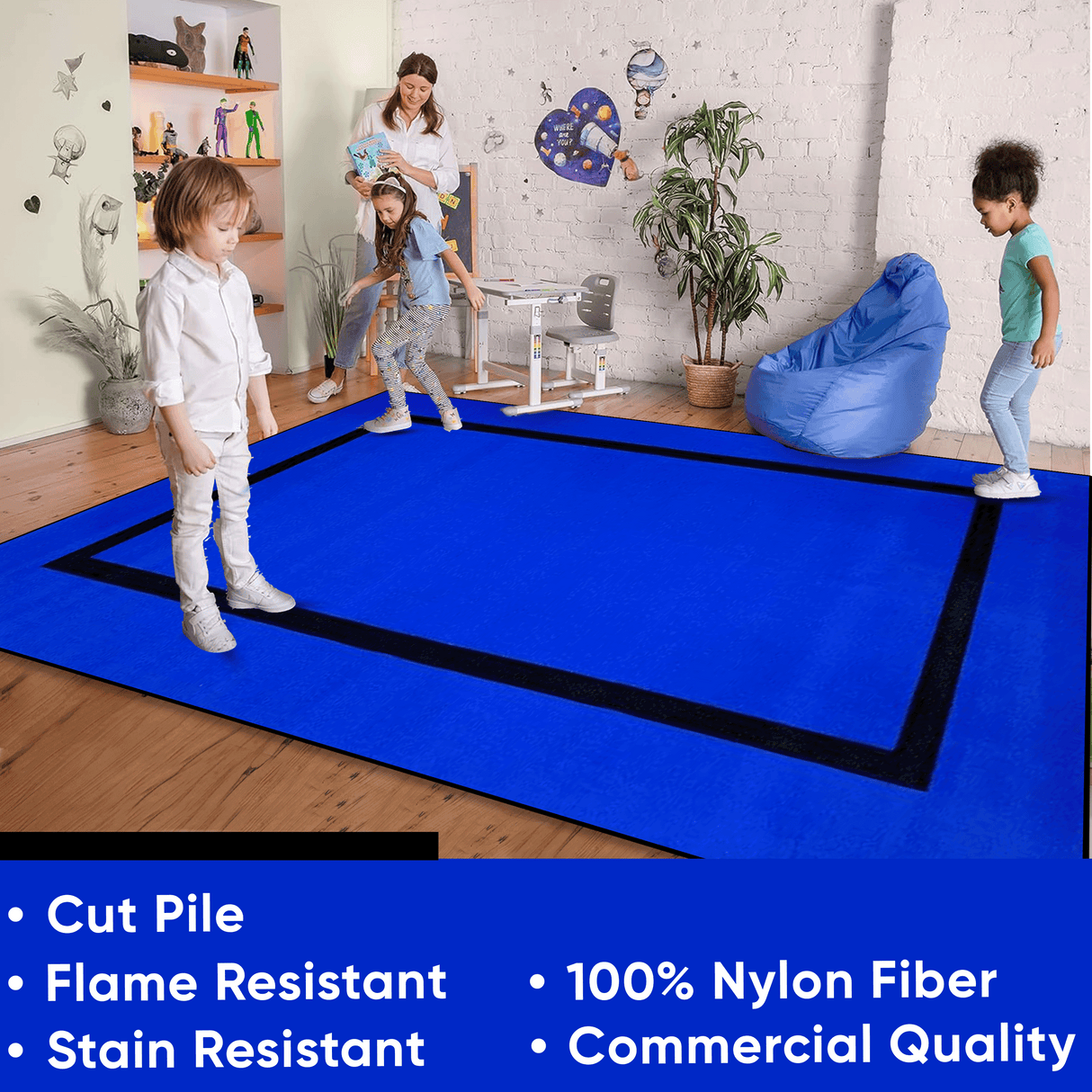 Montessori Classroom Rug Blue With Black Line