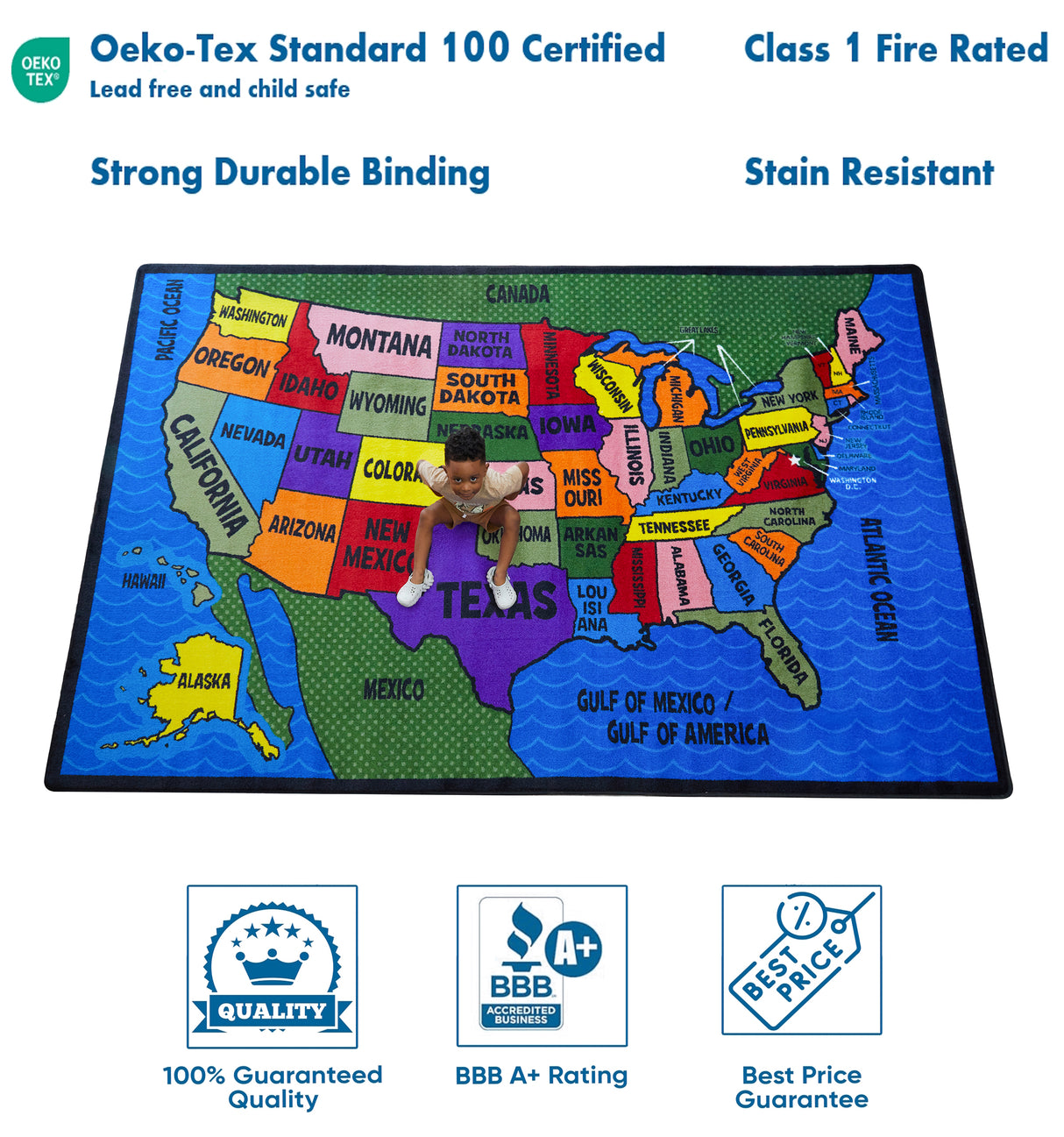 Map of the USA Classroom Rug - KidCarpet.com