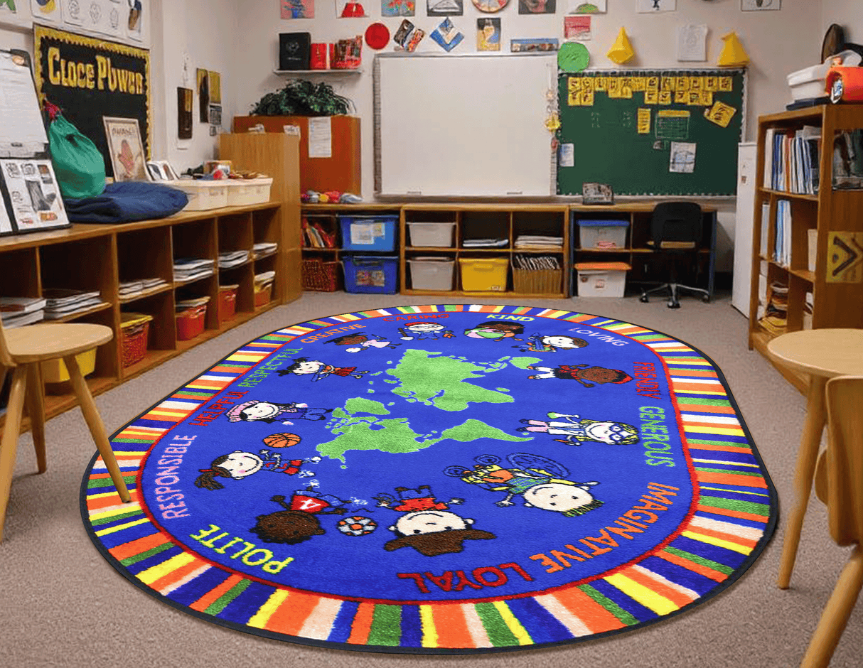 Our World of Virtue Classroom Rug - KidCarpet.com