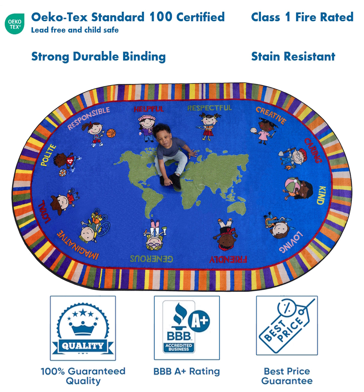 Our World of Virtue Classroom Rug - KidCarpet.com