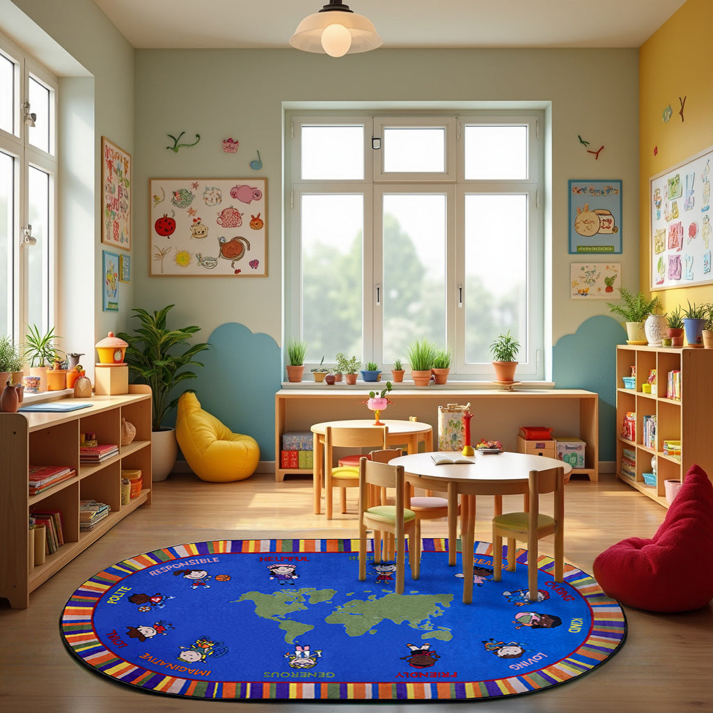 Our World of Virtue Classroom Rug - KidCarpet.com