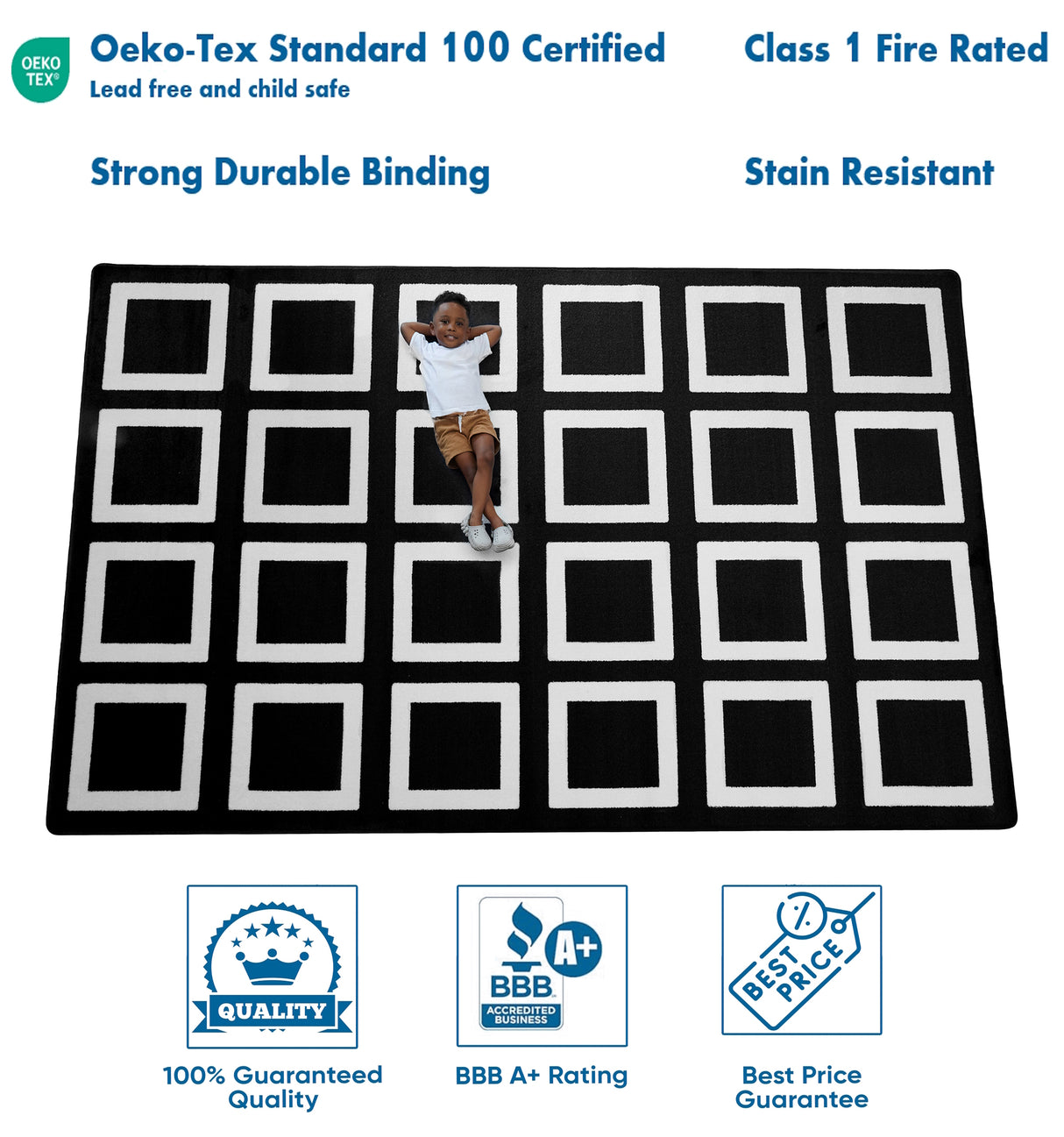 Black and White Squares Classroom Seating Rug 24 - KidCarpet.com