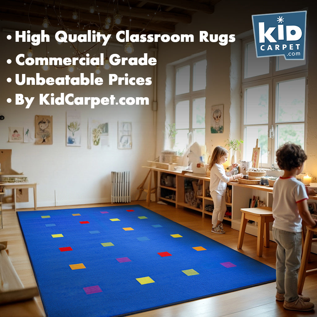 Seating Squares Multi on Blue Rug 24 - KidCarpet.com