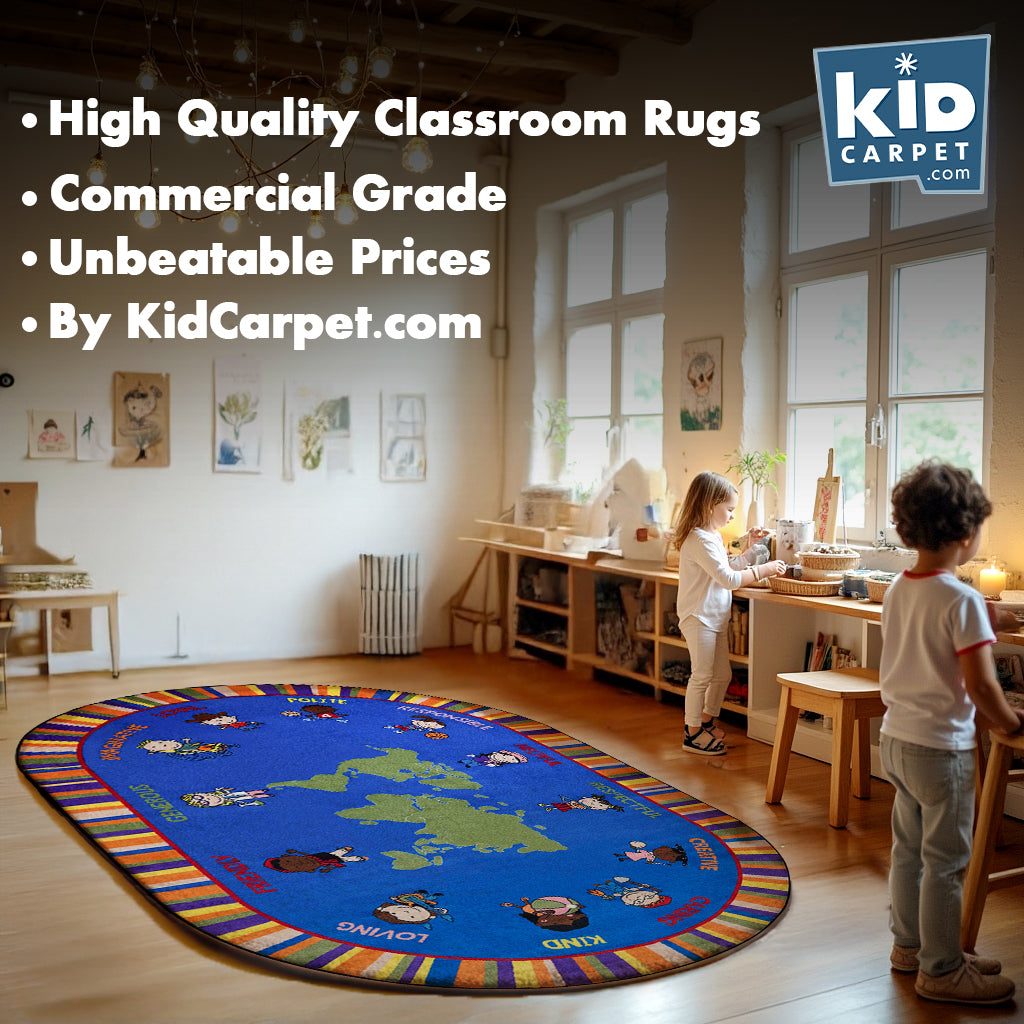 Our World of Virtue Classroom Rug - KidCarpet.com
