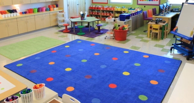 On the Spot Classroom Seating Rug Multi on Blue