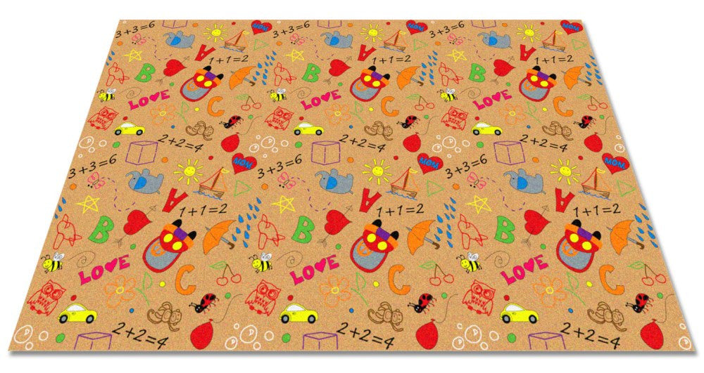 Playtime Doodle Wall to Wall Classroom Carpet Multi on Tan