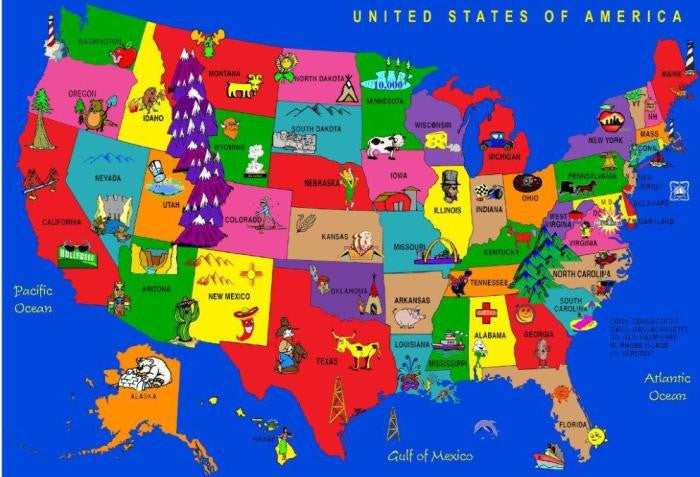 Cartoon America Map Rug