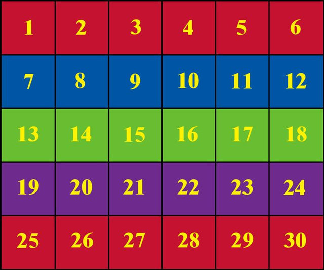 Classroom Seating Rug With 30 Squares BRIGHT - KidCarpet.com