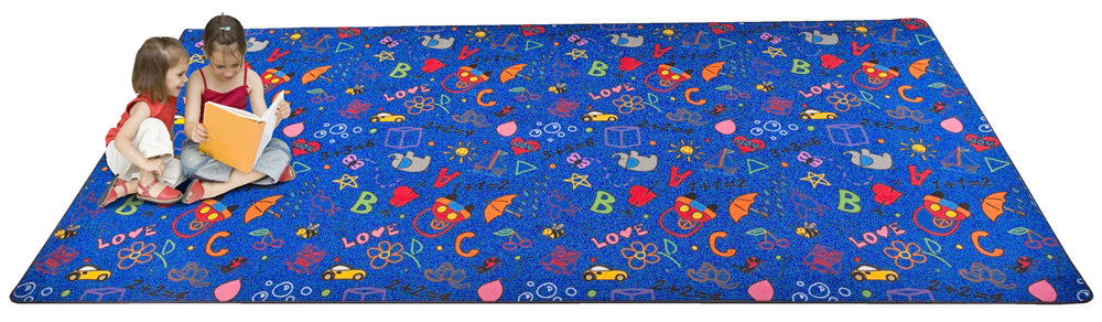 Playtime Doodle Wall to Wall Carpet Multi on Blue - KidCarpet.com