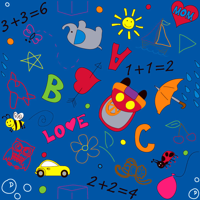Playtime Doodle Wall to Wall Carpet Multi on Blue - KidCarpet.com