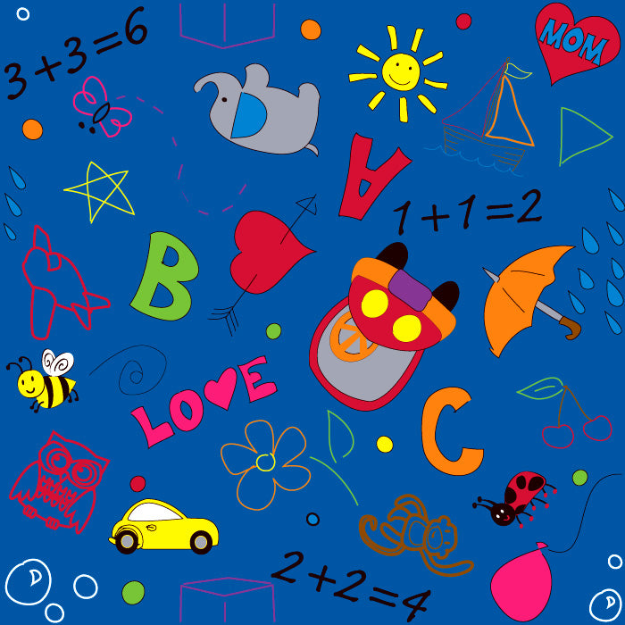 Playtime Doodle Wall to Wall Classroom Carpet Multi on Blue