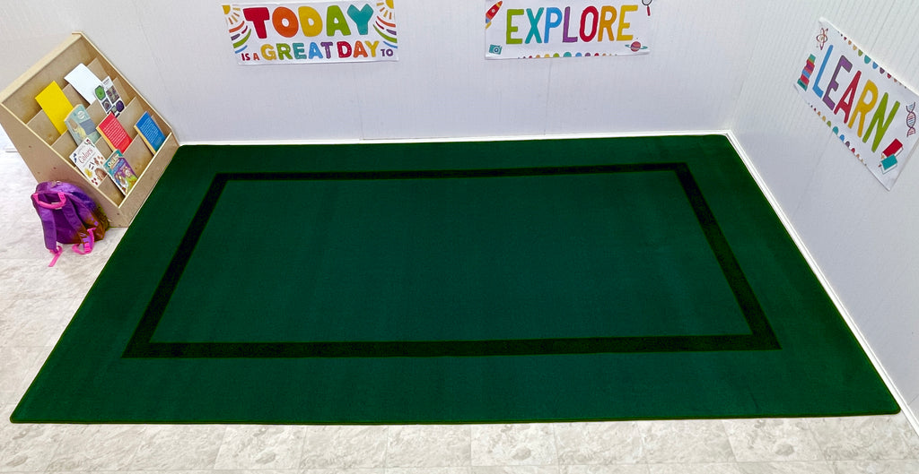 Montessori Classroom Rug Green With Black Line - KidCarpet.com