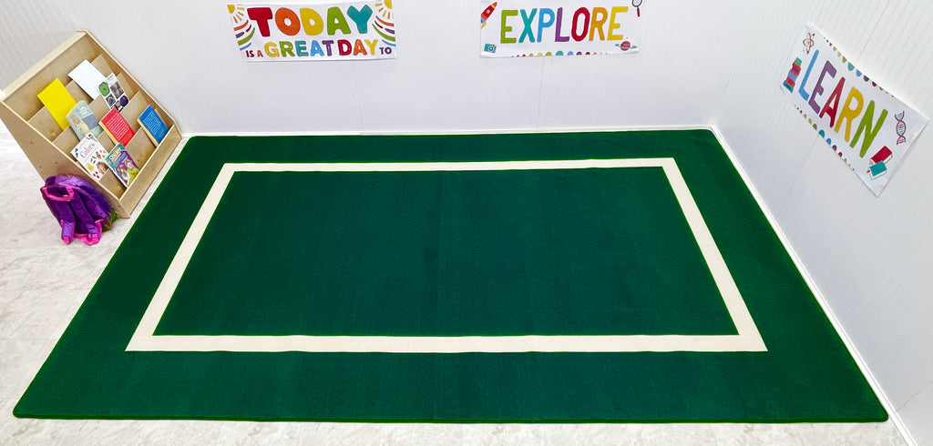 Montessori Classroom Rug Green With Creme Line - KidCarpet.com