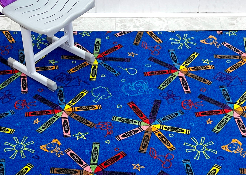 Crayon Scribbles Children's Rug Multi On Blue - KidCarpet.com