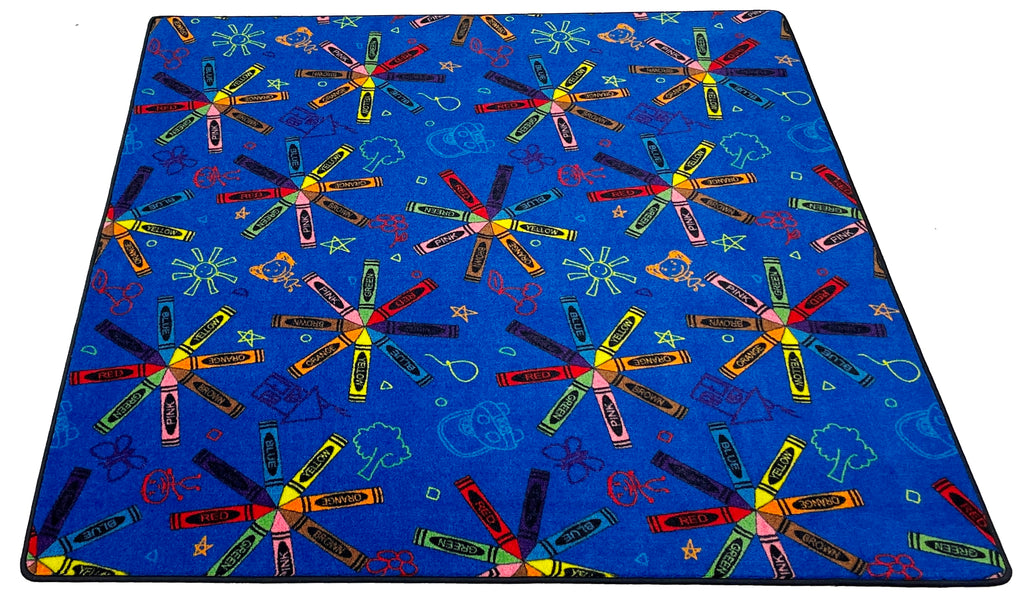 Crayon Scribbles Children's Wall to Wall Carpet Multi on Blue - KidCarpet.com