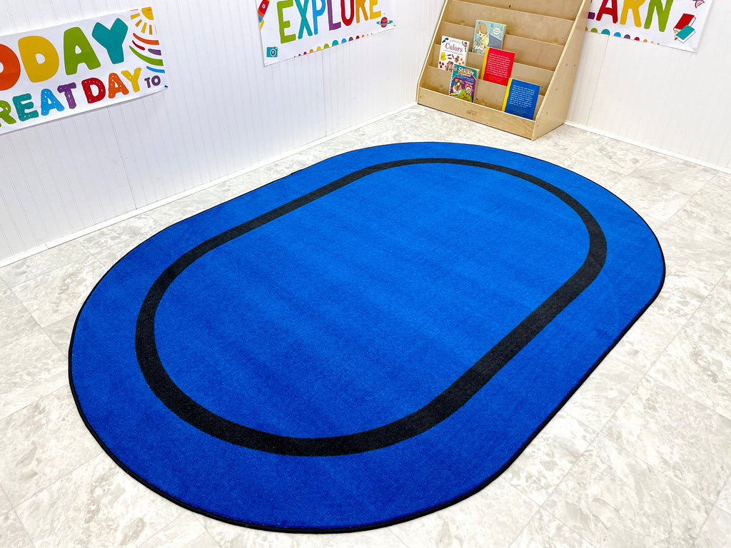 Montessori Classroom Rug Blue With Black Line - KidCarpet.com