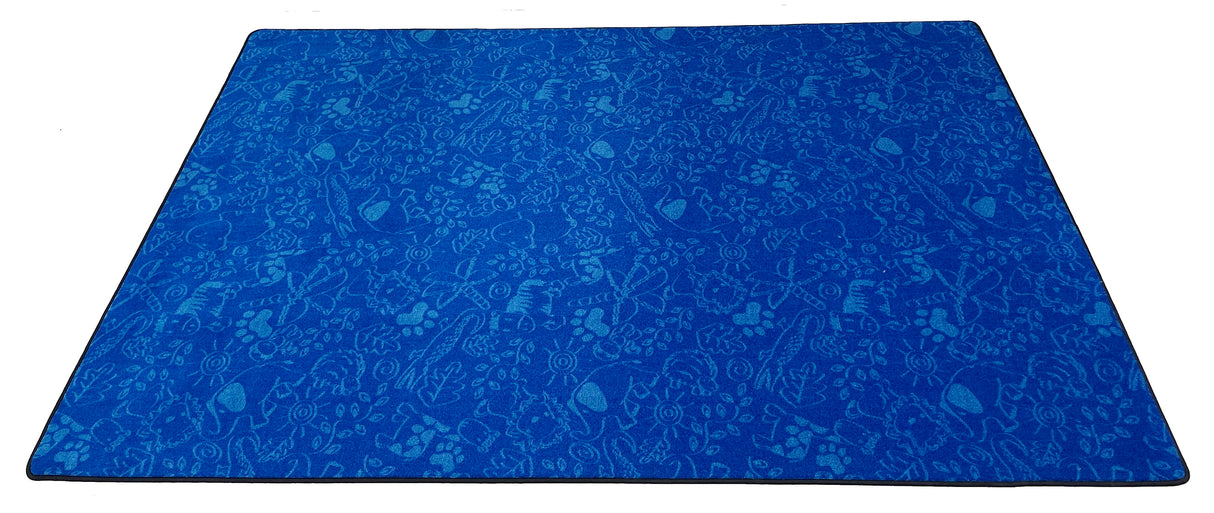 Animal Doodles Children's Wall to Wall Carpet Blue on Blue - KidCarpet.com