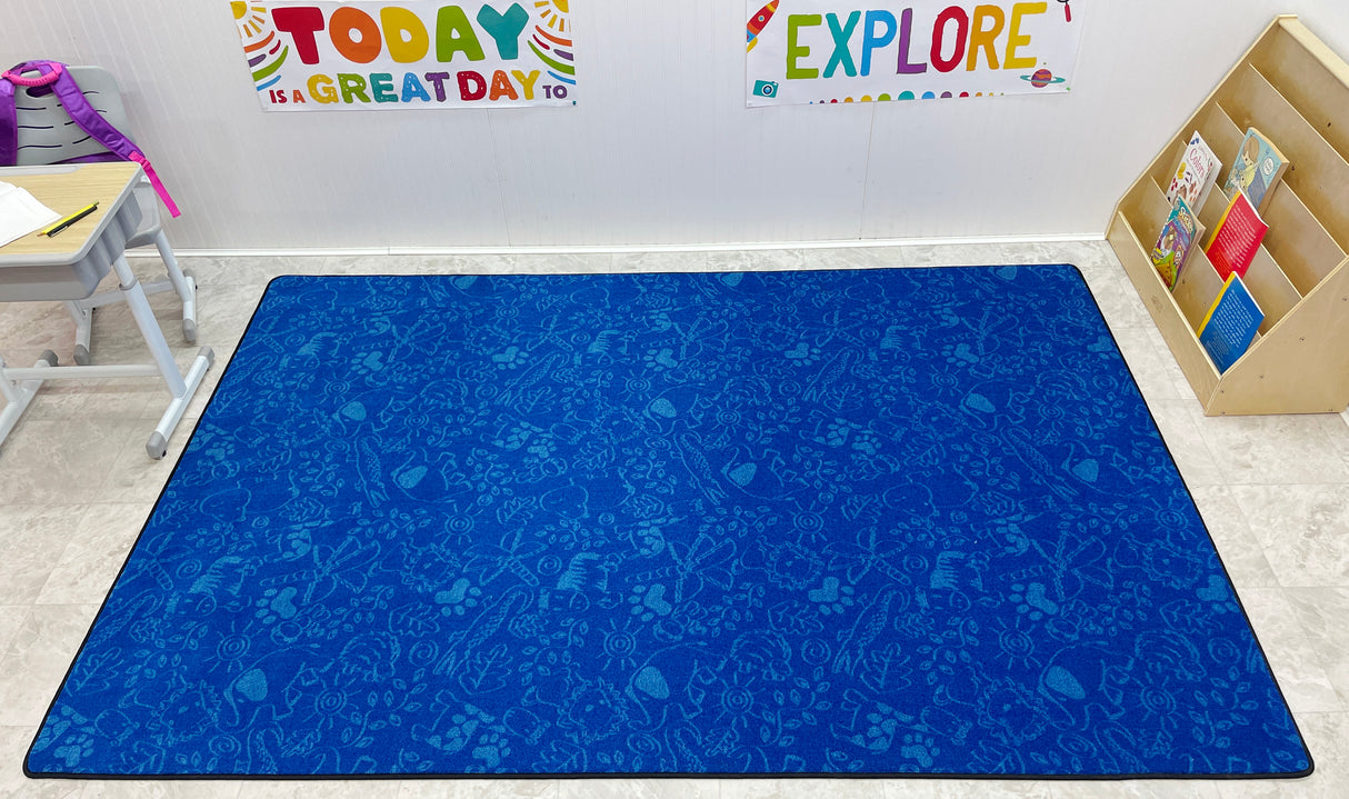 Animal Doodles Children's Rug Blue on Blue