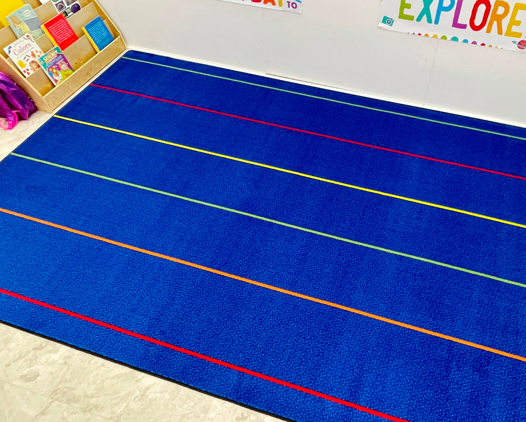 Straight Lines Kids Area Rug Multi on Blue - KidCarpet.com