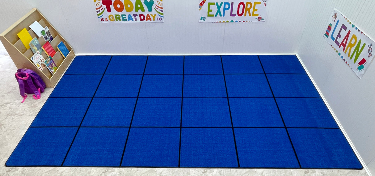 Blocks Seating Rug BLUE With 24 Squares - KidCarpet.com