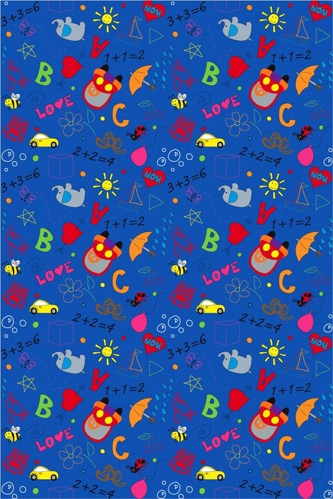 Playtime Doodle Wall to Wall Carpet Multi on Blue - KidCarpet.com