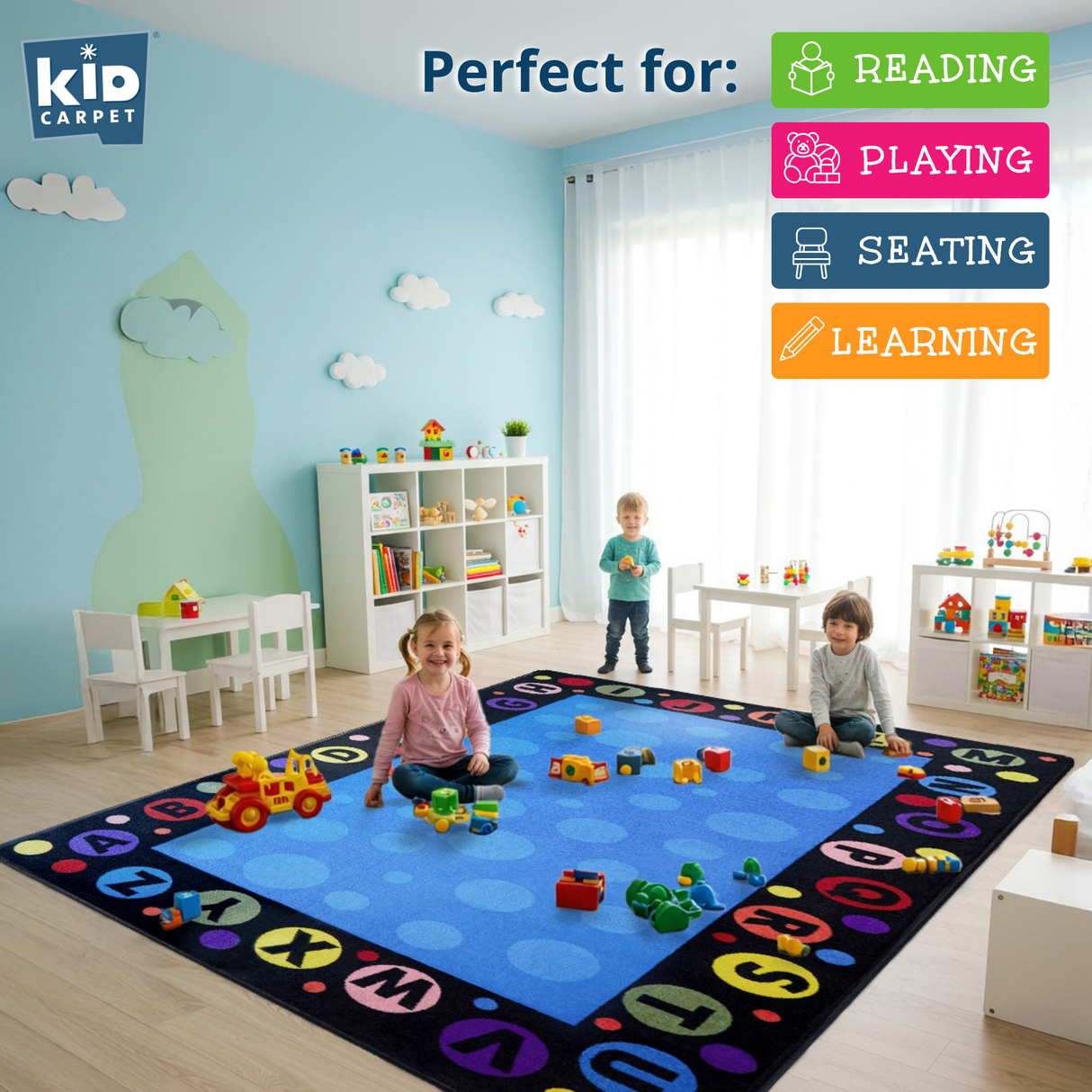 Alphabet Bubbles Classroom Rug - KidCarpet.com