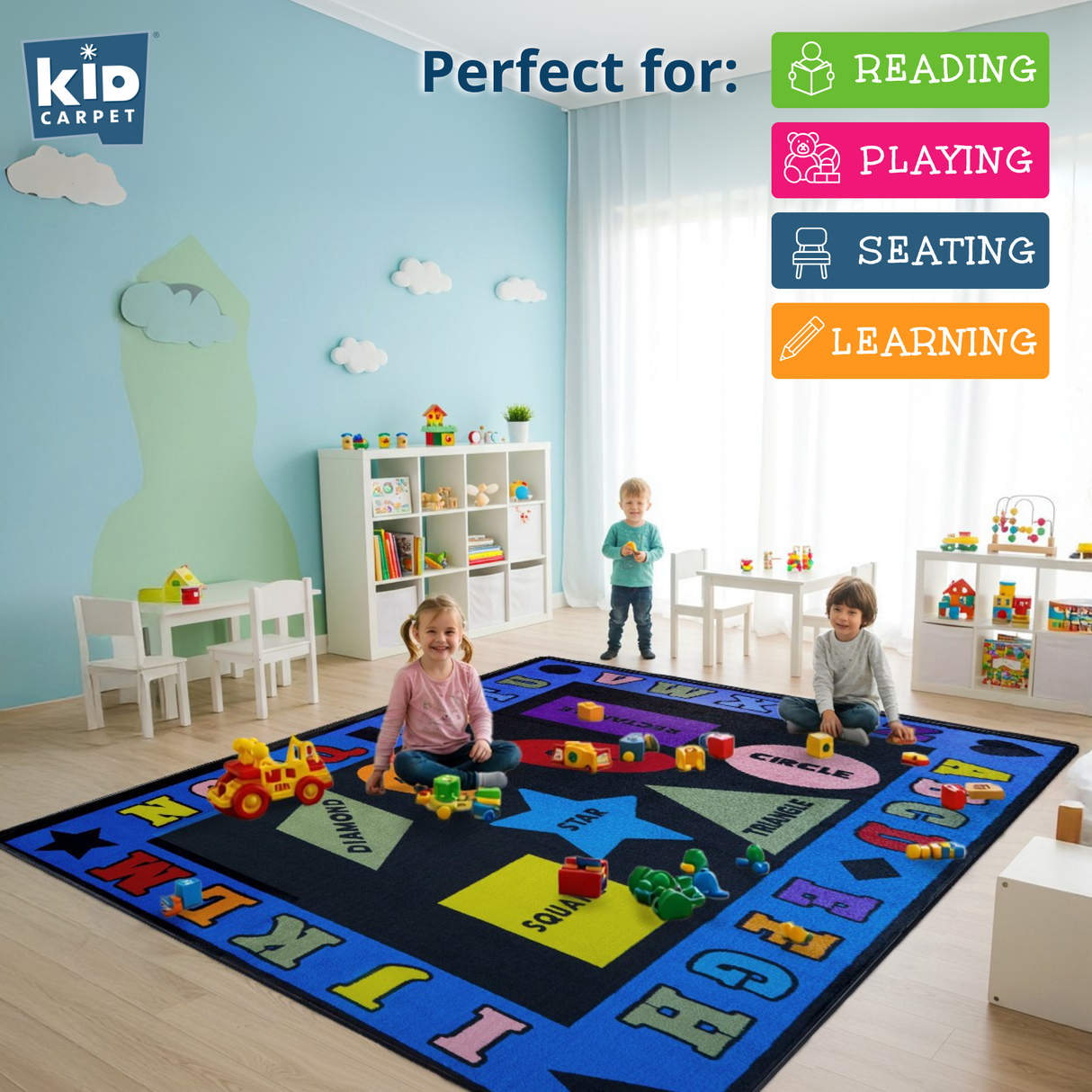 Shapes With The Alphabet Preschool Rug - KidCarpet.com