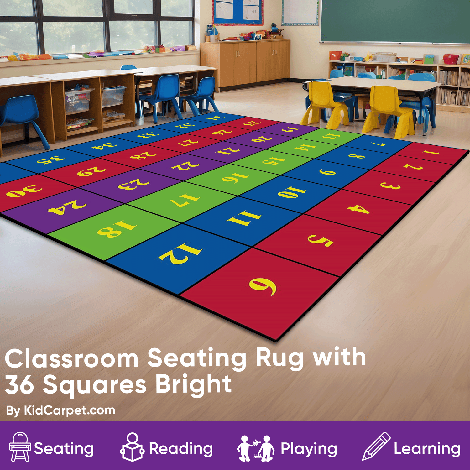 Classroom Seating Rug With 36 Squares BRIGHT – KidCarpet.com