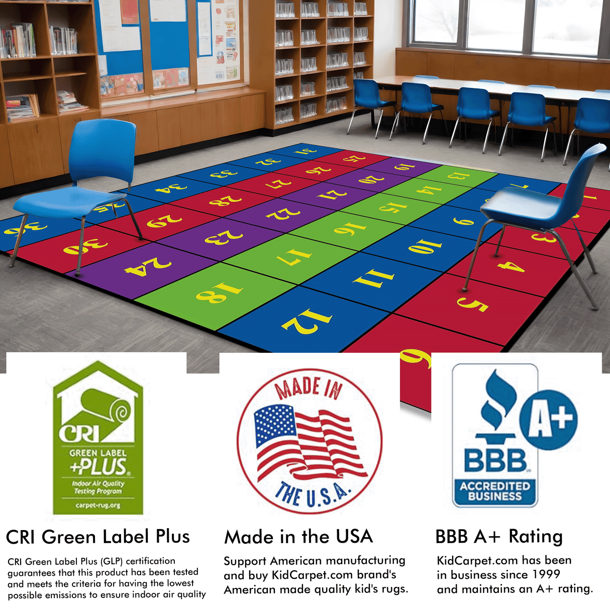 Classroom Seating Rug With 36 Squares BRIGHT – KidCarpet.com